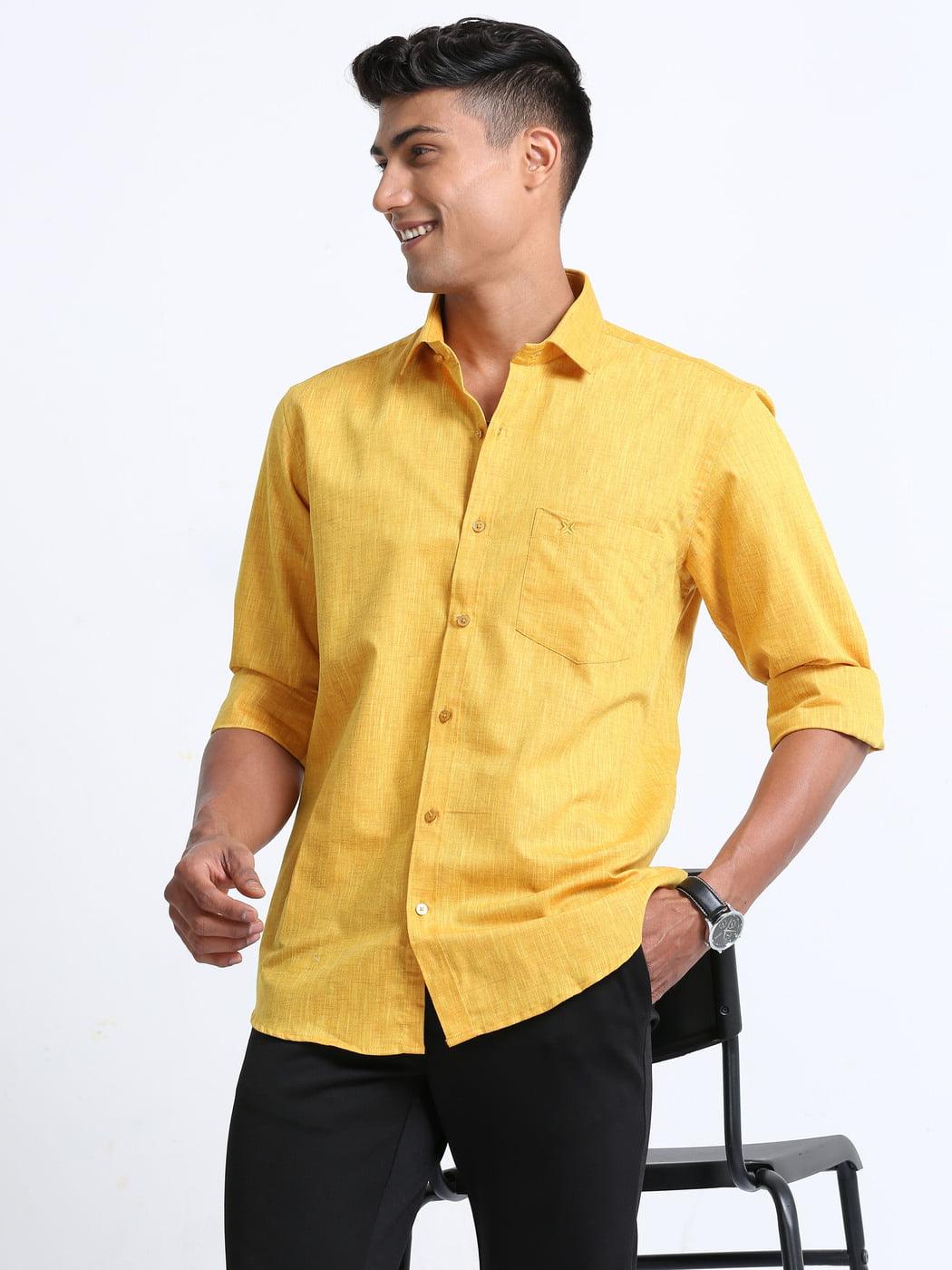 Cotton Linen Gold Colour Shirt Full Sleeve