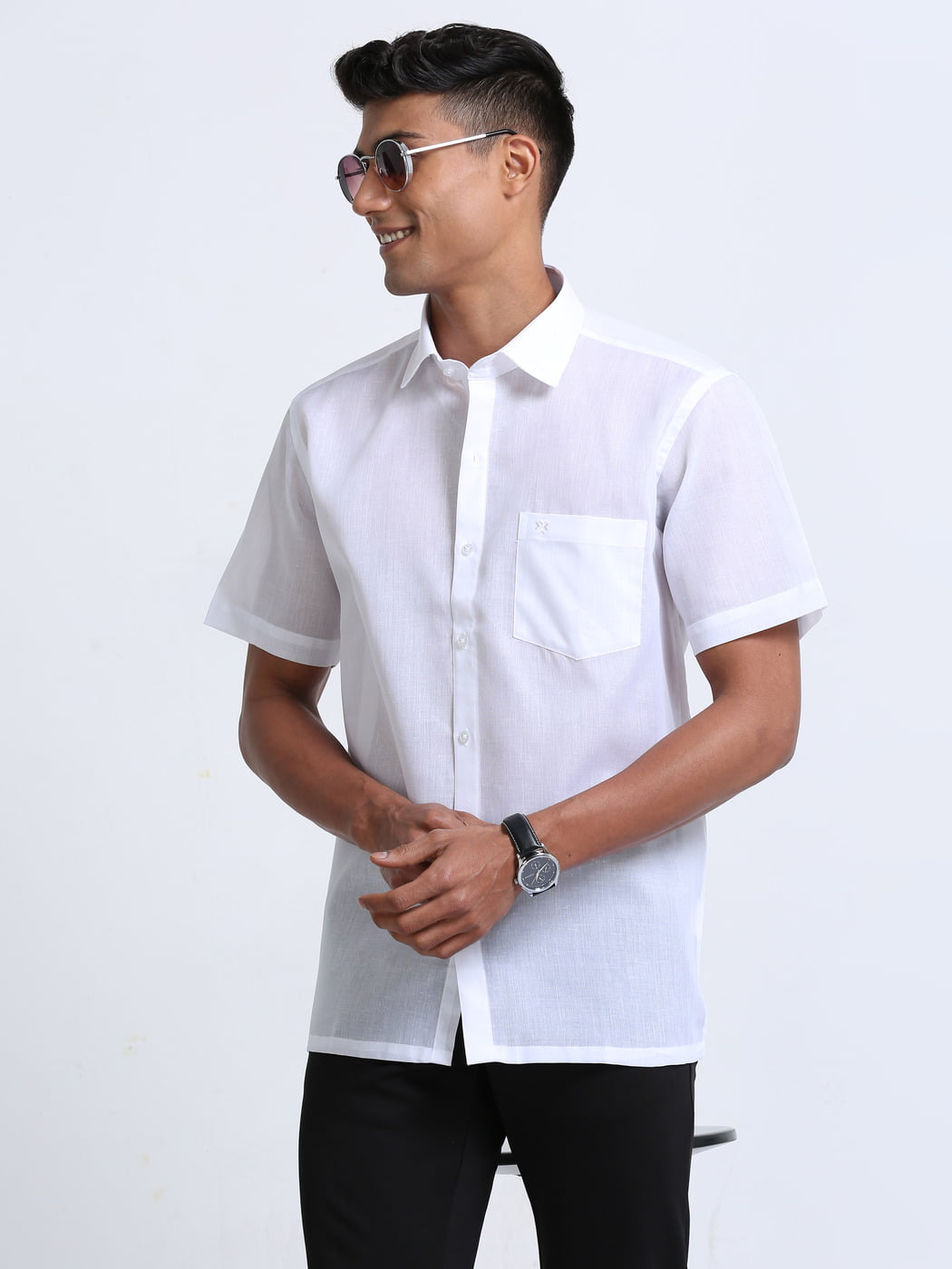 Cotton Linen White Shirt Half Sleeve