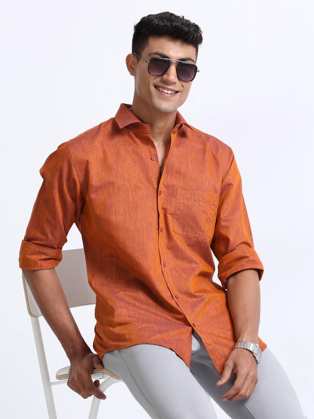 Cotton Linen Coral Colour Shirt Full Sleeve