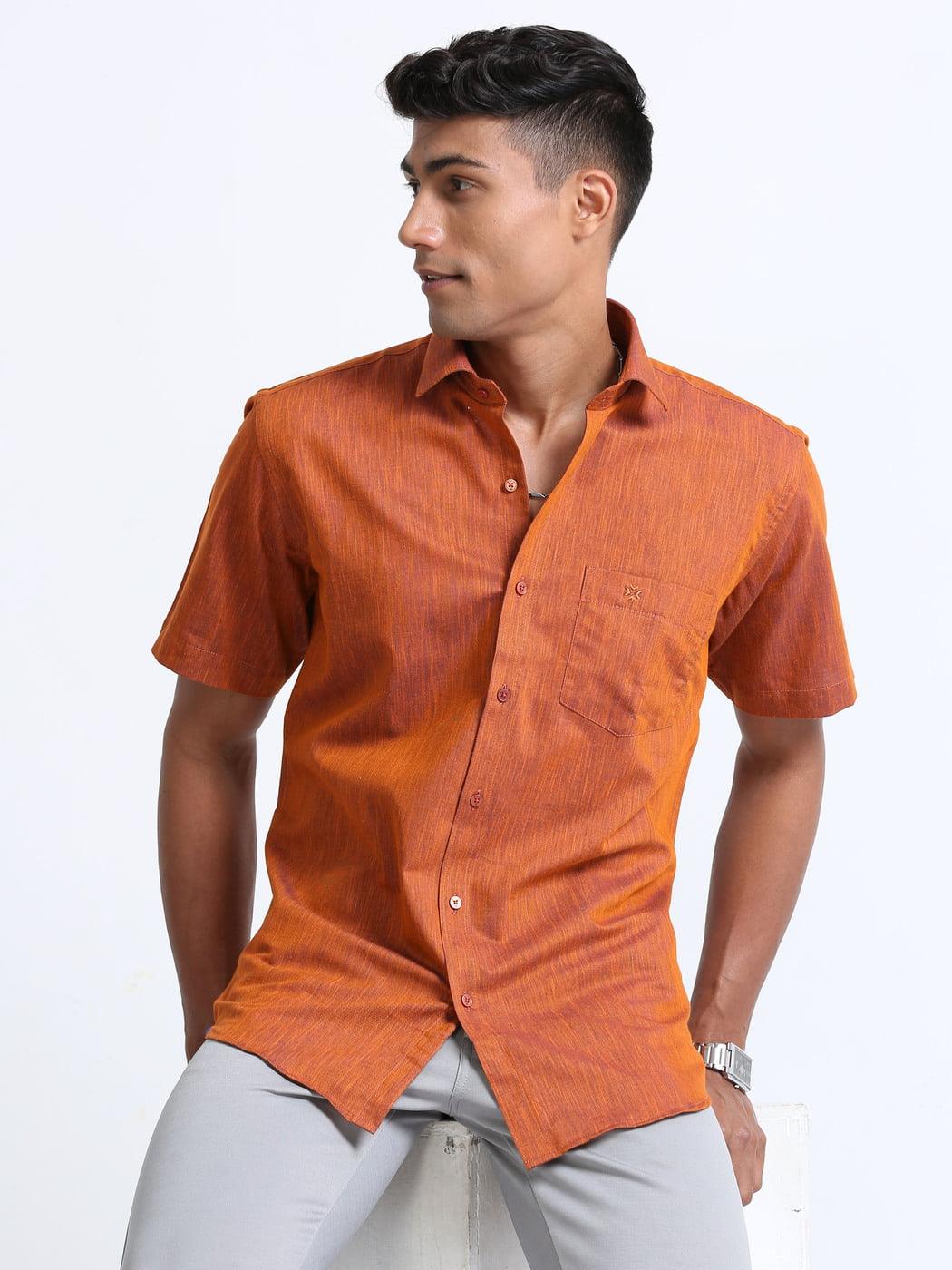 Cotton Linen Coral Colour Shirt Half Sleeve