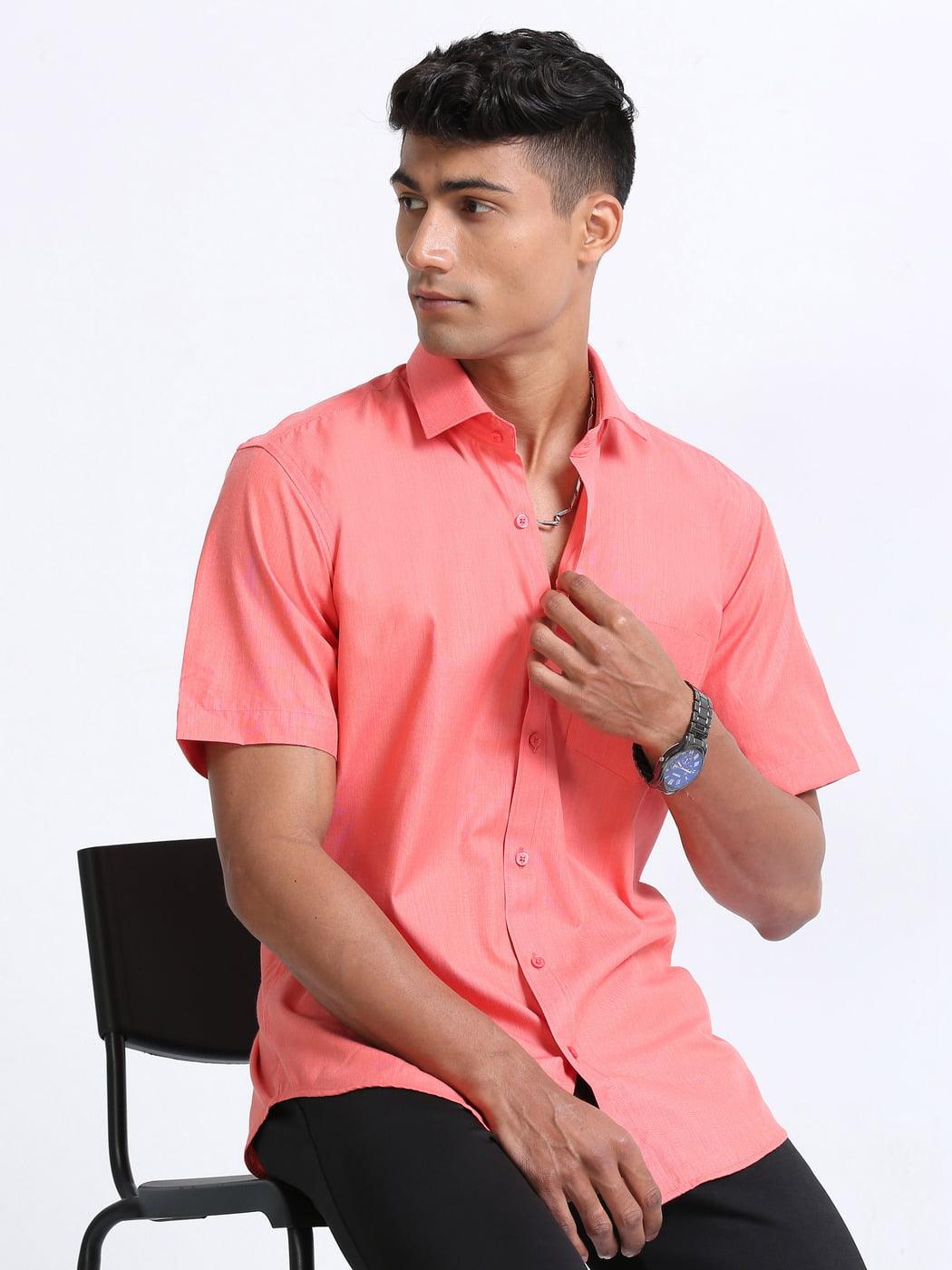 Premium Cotton Shirt Salmon Colour Half Sleeve