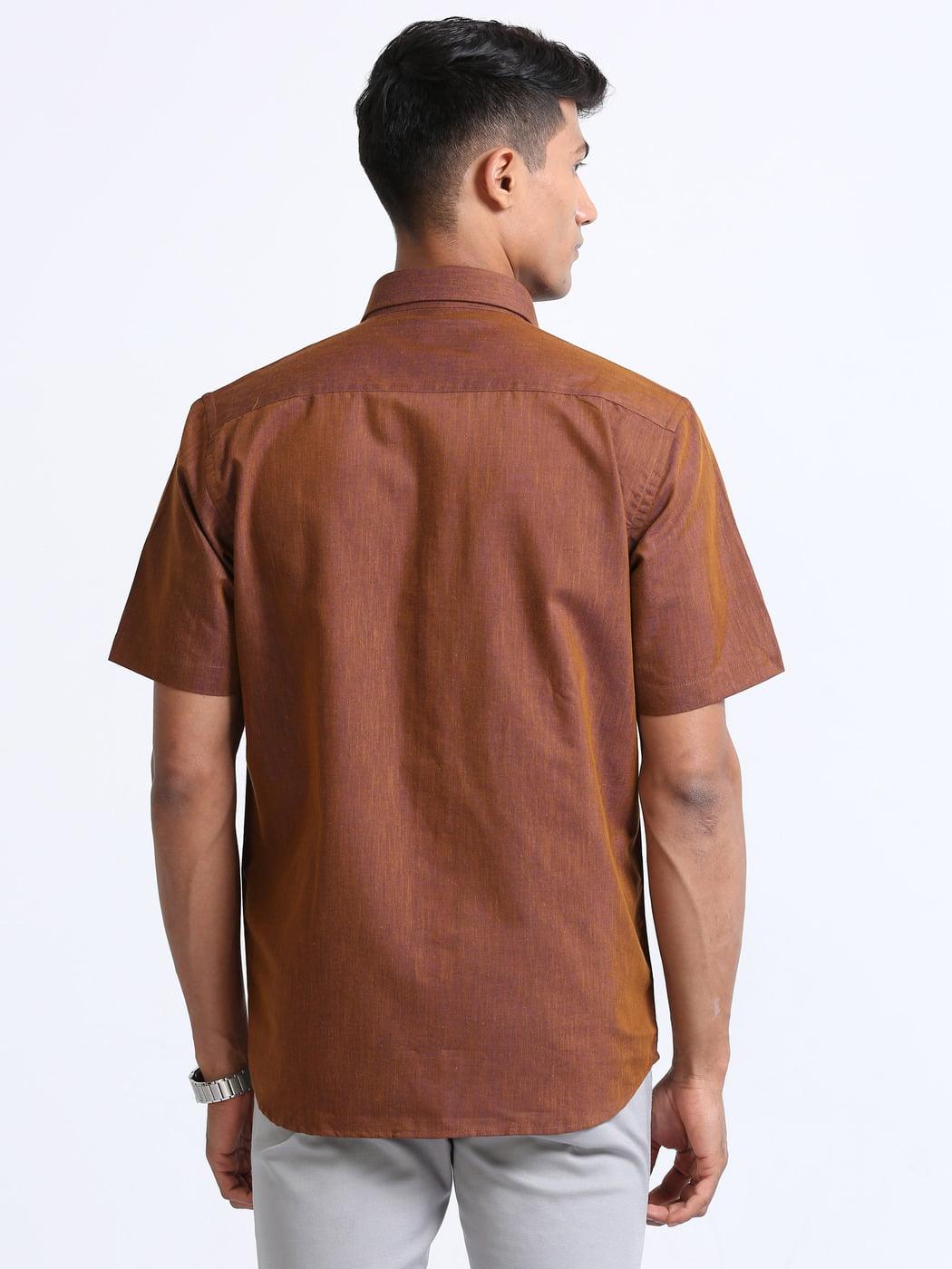 Cotton Linen Brown Colour Shirt Half Sleeve