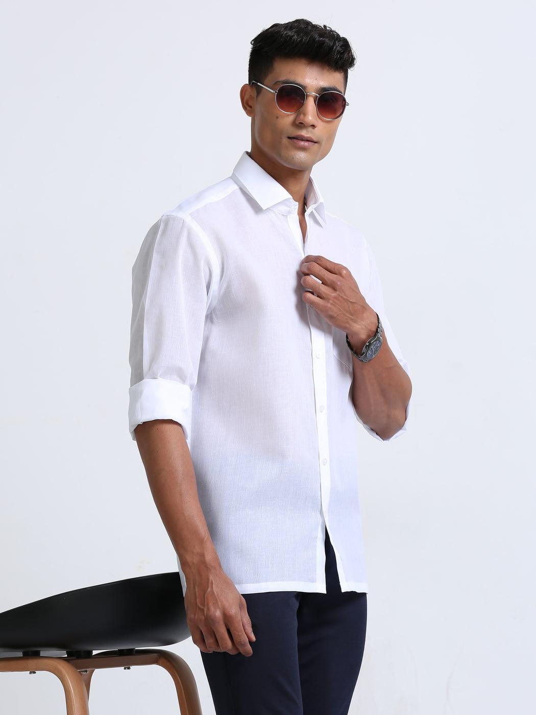 Cotton Linen White Shirt Full Sleeve