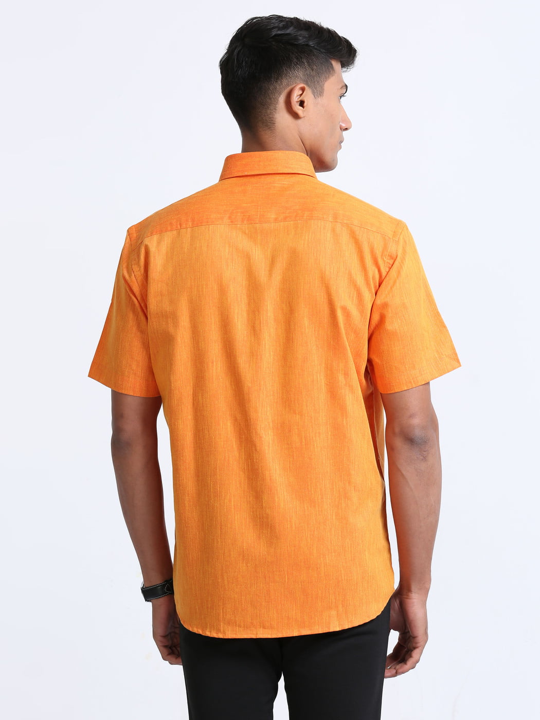 Cotton Linen Orange Colour Shirt Half Sleeve