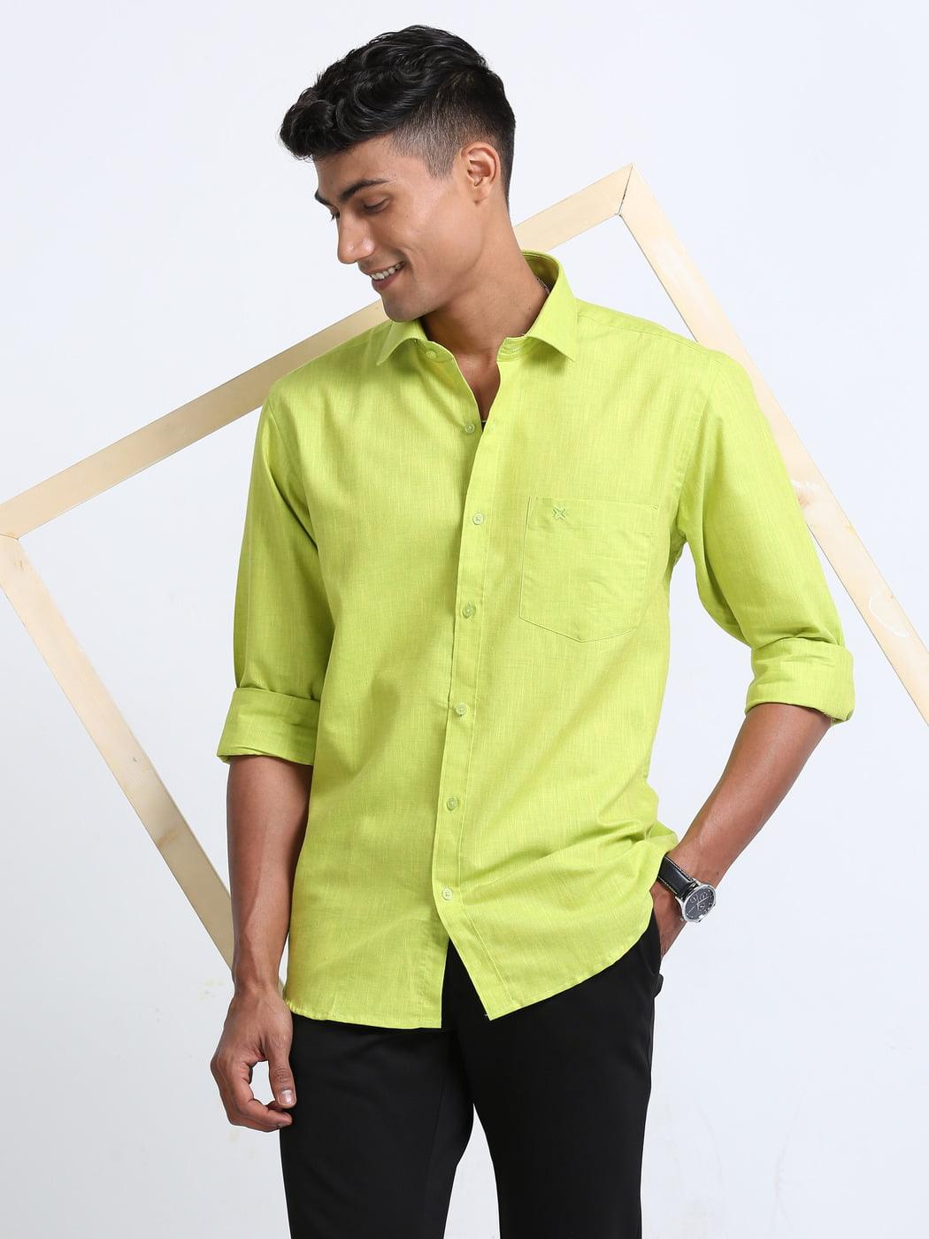 Cotton Linen Lime Green Colour Shirt Full Sleeve