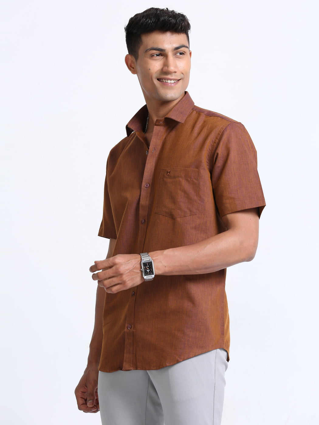 Cotton Linen Brown Colour Shirt Half Sleeve