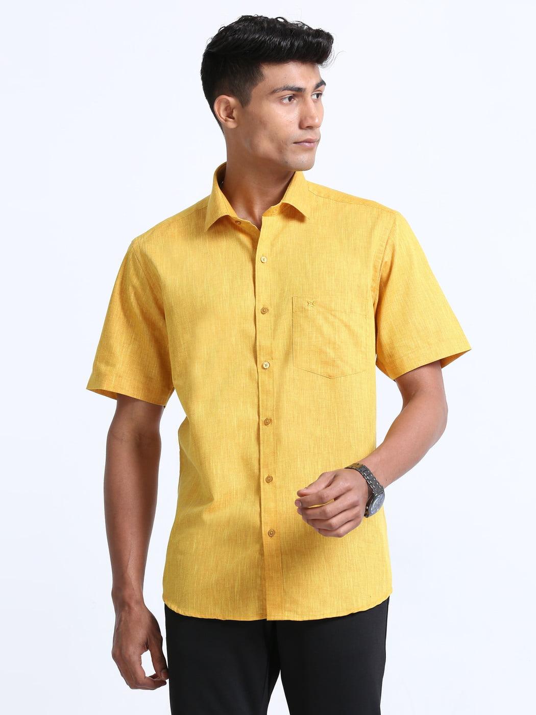 Cotton Linen Gold Colour Shirt Half Sleeve