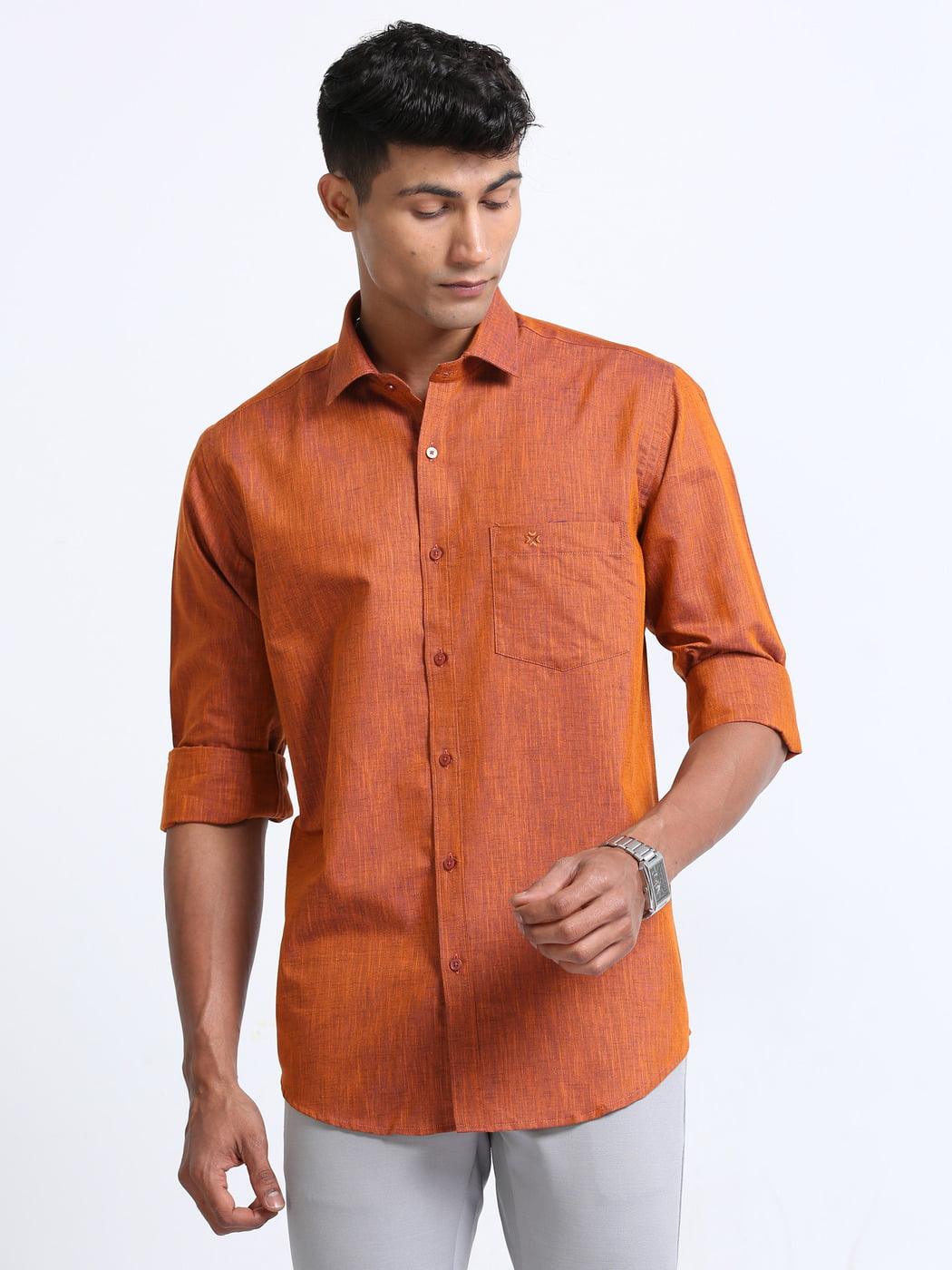 Cotton Linen Coral Colour Shirt Full Sleeve