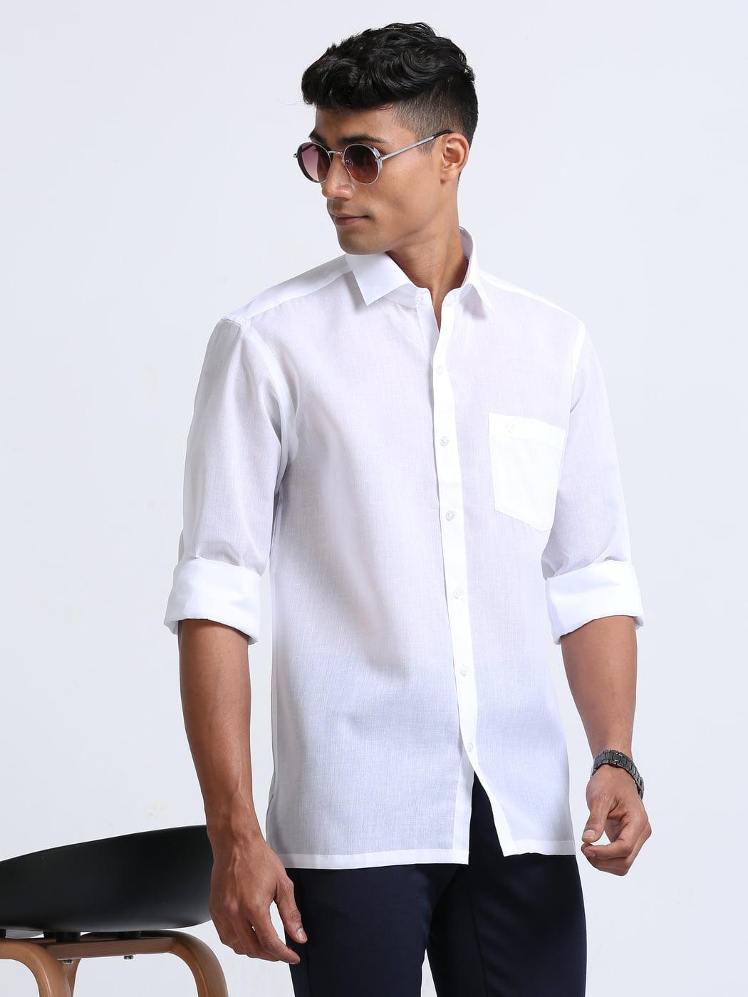 Cotton Linen White Shirt Full Sleeve