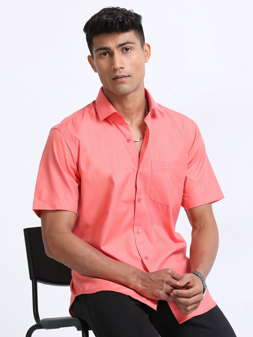 Premium Cotton Shirt Salmon Colour Half Sleeve