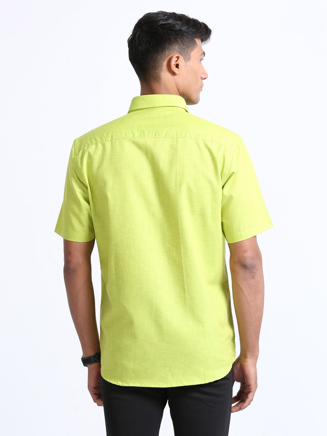 Cotton Linen Lime Green Colour Shirt Half Sleeve