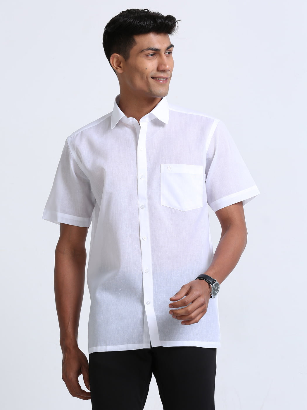 Cotton Linen White Shirt Half Sleeve