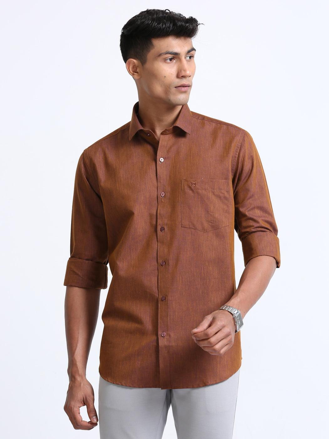 Cotton Linen Brown Colour Shirt Full Sleeve