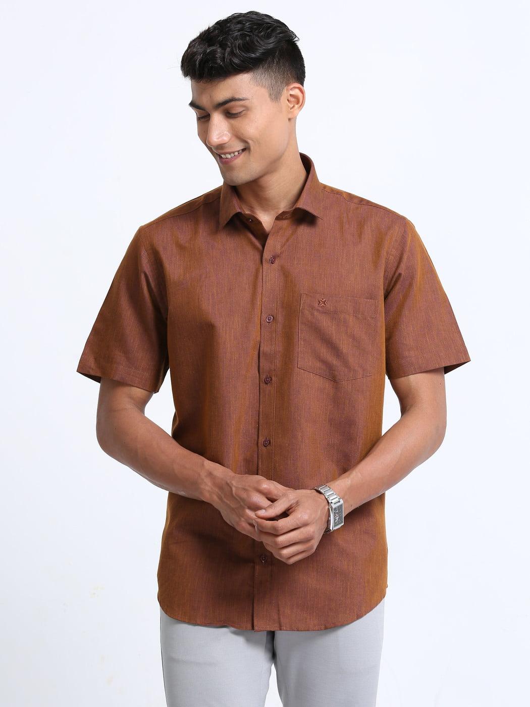 Cotton Linen Brown Colour Shirt Half Sleeve