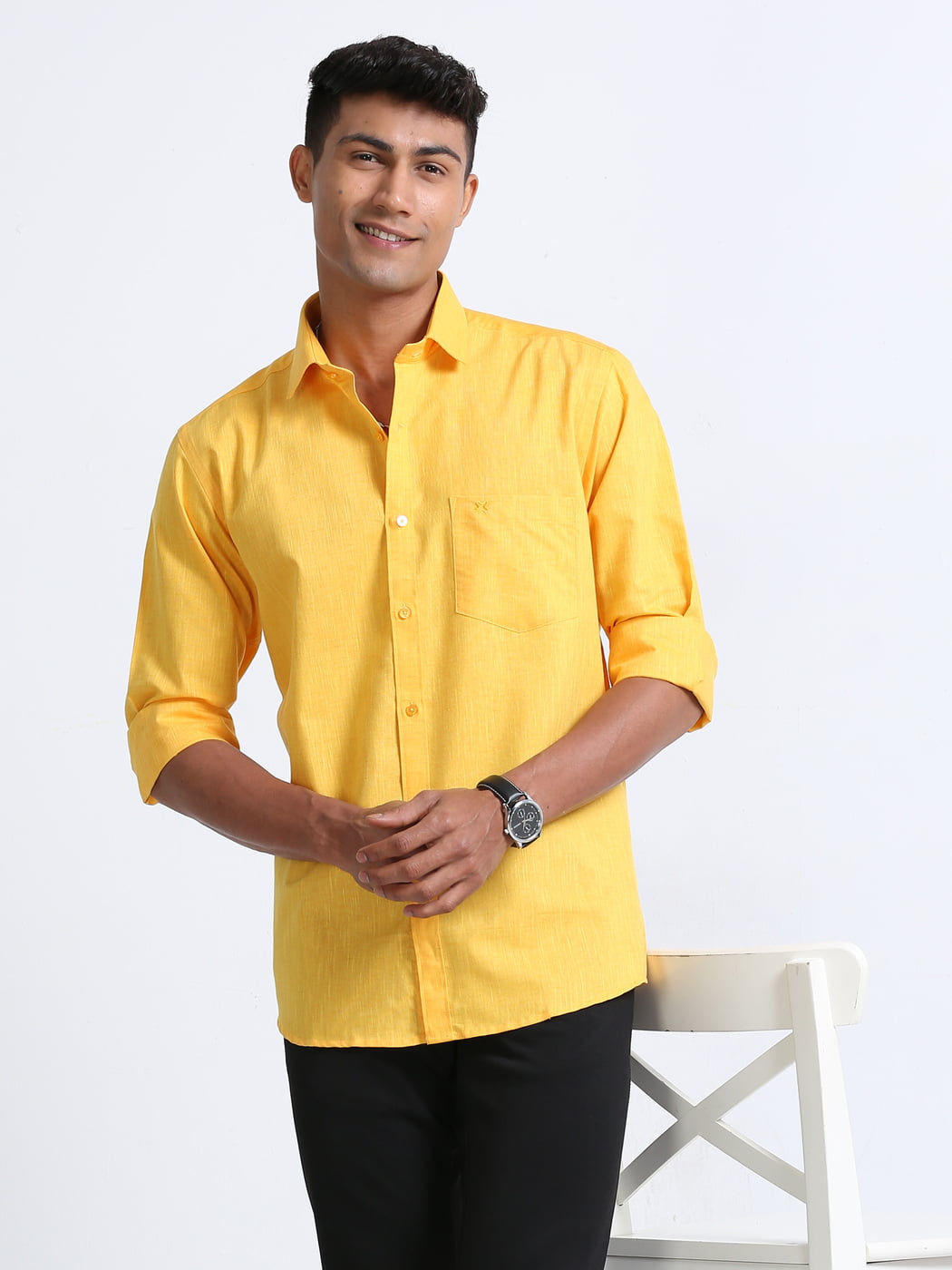 Cotton Linen Yellow Colour Shirt Full Sleeve