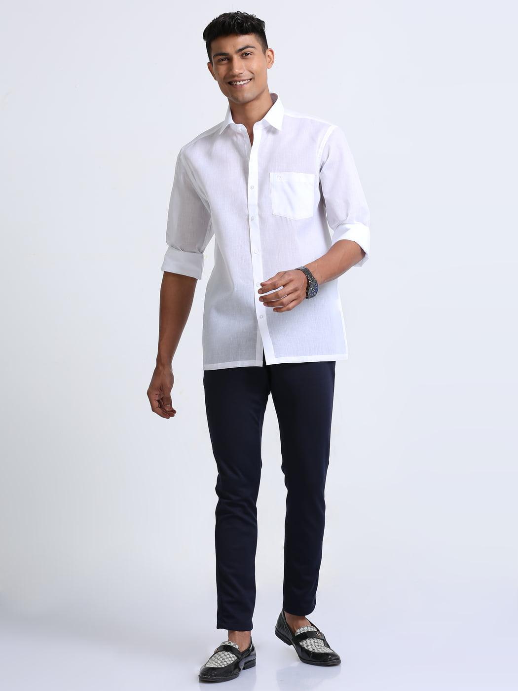 Cotton Linen White Shirt Full Sleeve