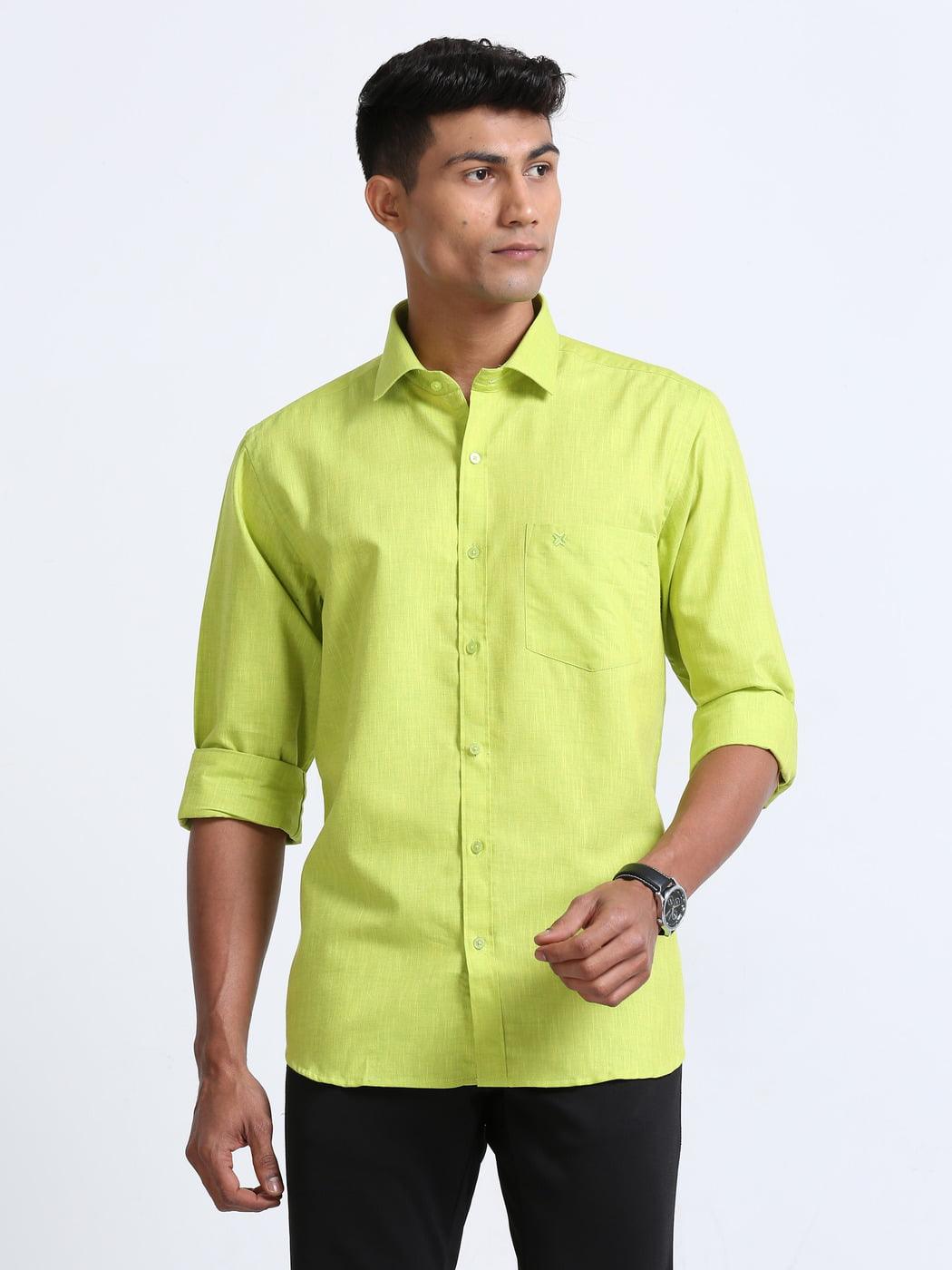 Cotton Linen Lime Green Colour Shirt Full Sleeve