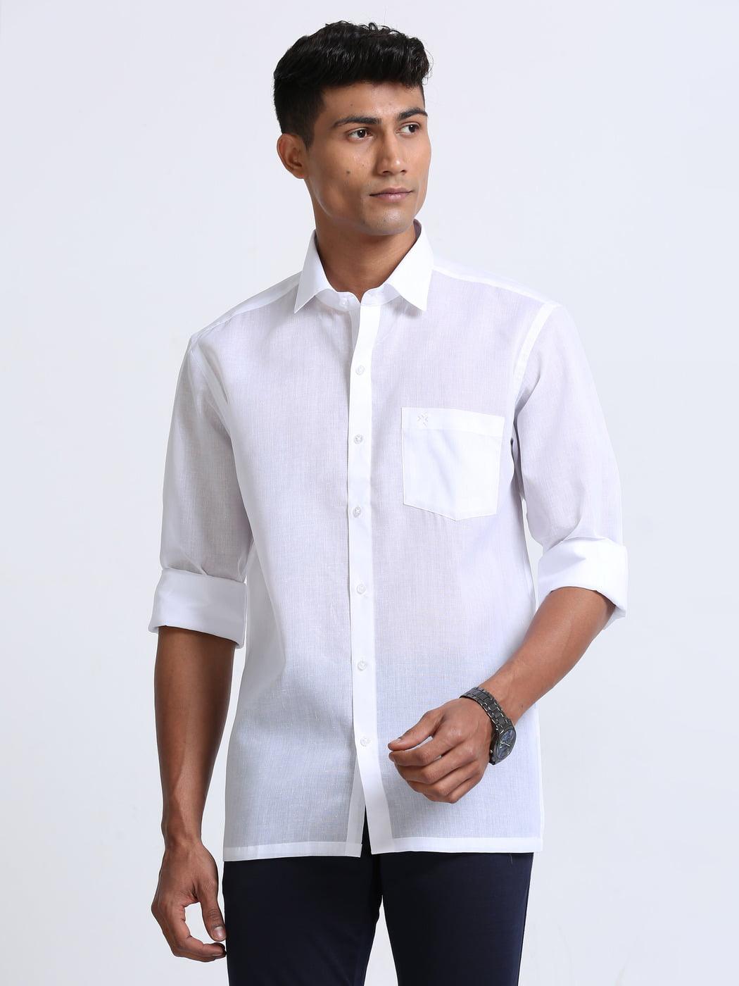 Cotton Linen White Shirt Full Sleeve