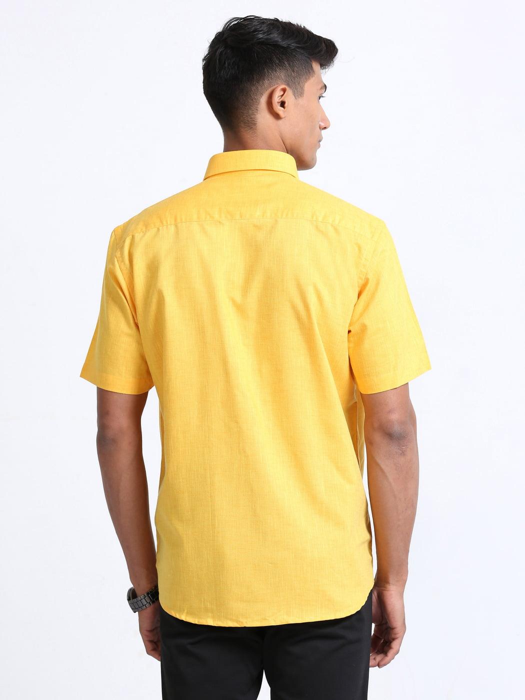 Cotton Linen Yellow Colour Shirt Half Sleeve