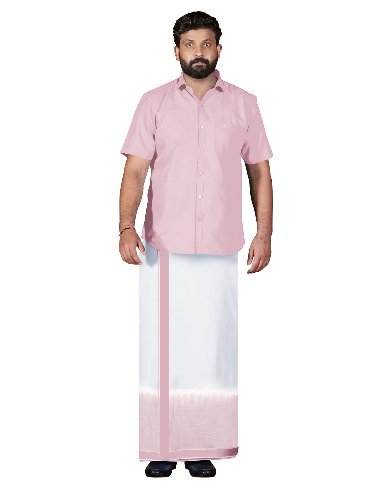 Pink Two Tone Single Dhothie + Shirt Set Half Sleeve