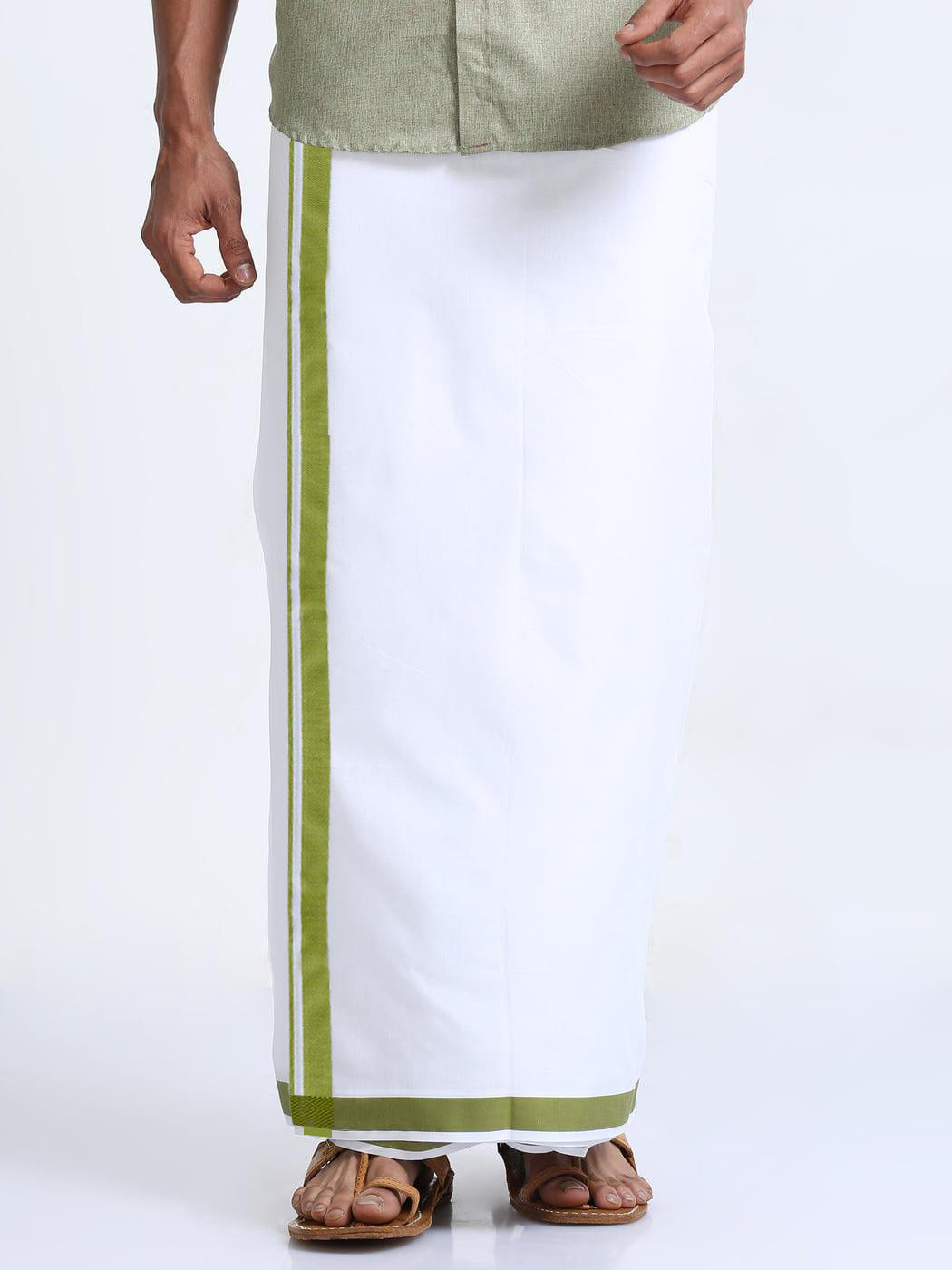 Green Border Cotton White Double Dhothie