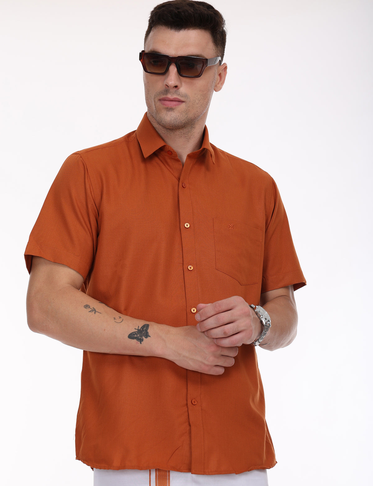 Cool Club Plus Cotton Half Sleeve Shirt for Men Orange Colour - 31008