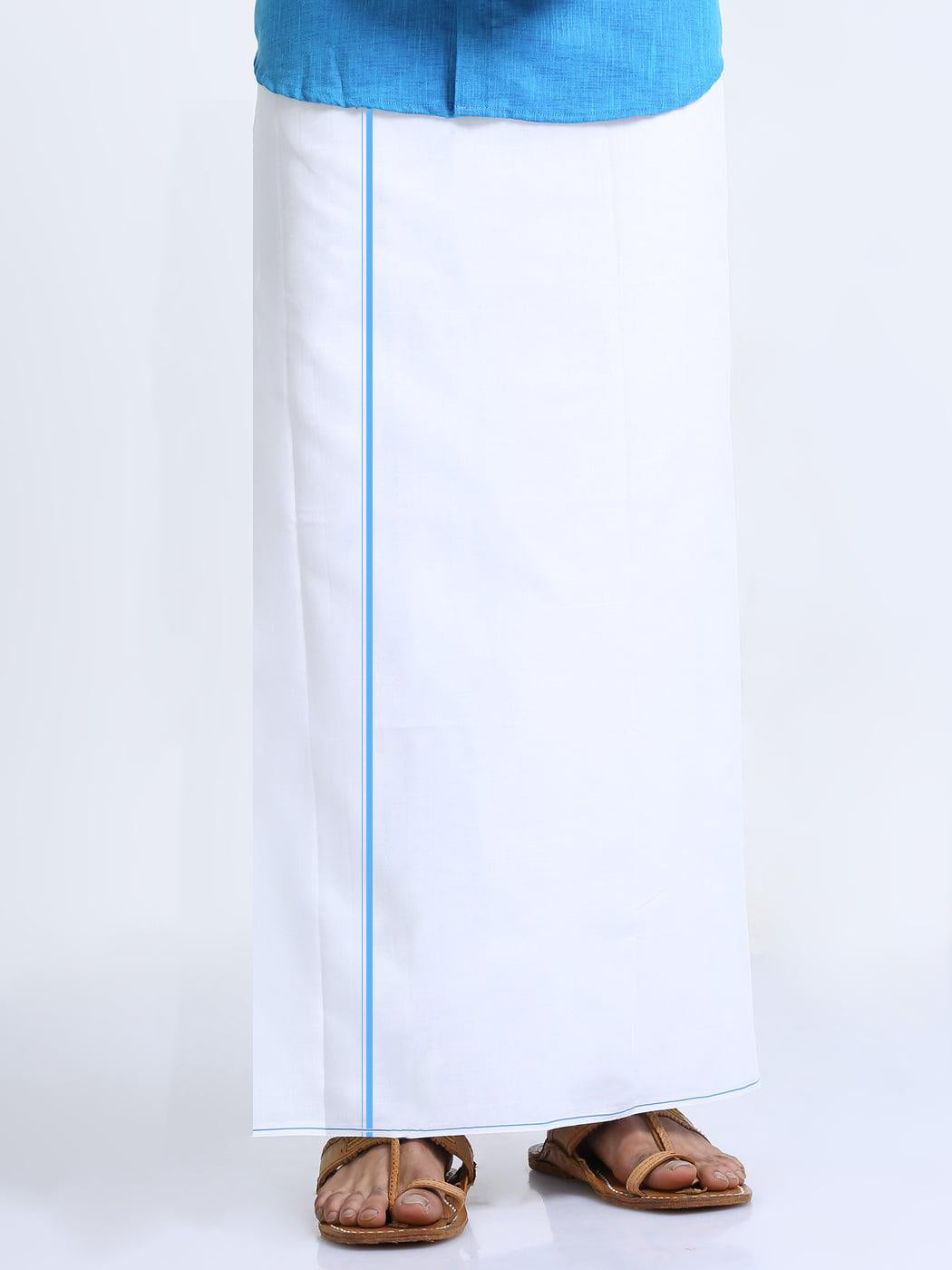 Blue Cotton White Double Dhothie