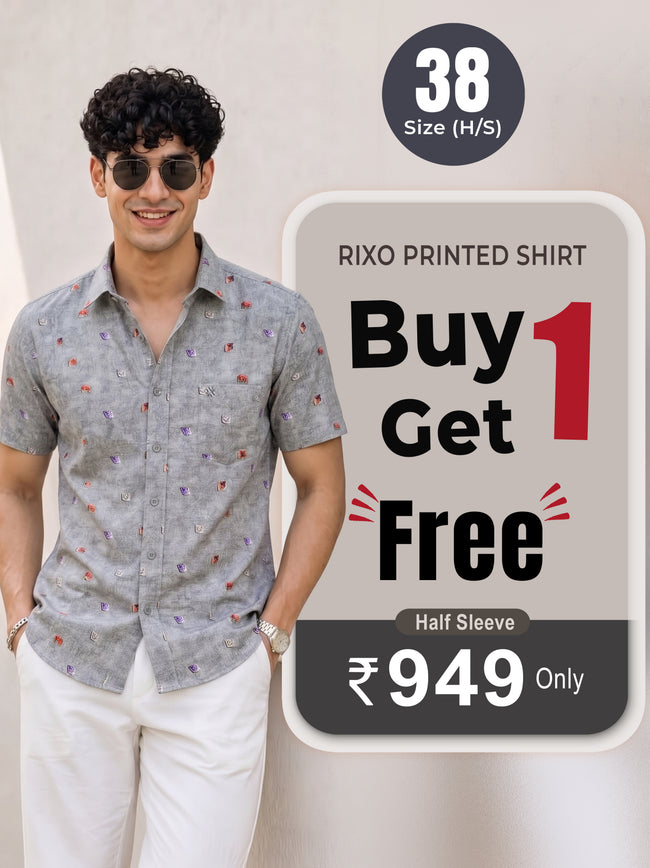 Buy 1 get 1 free - Rixo Printed Shirt -38 Size (Half Sleeve) Hover Image
