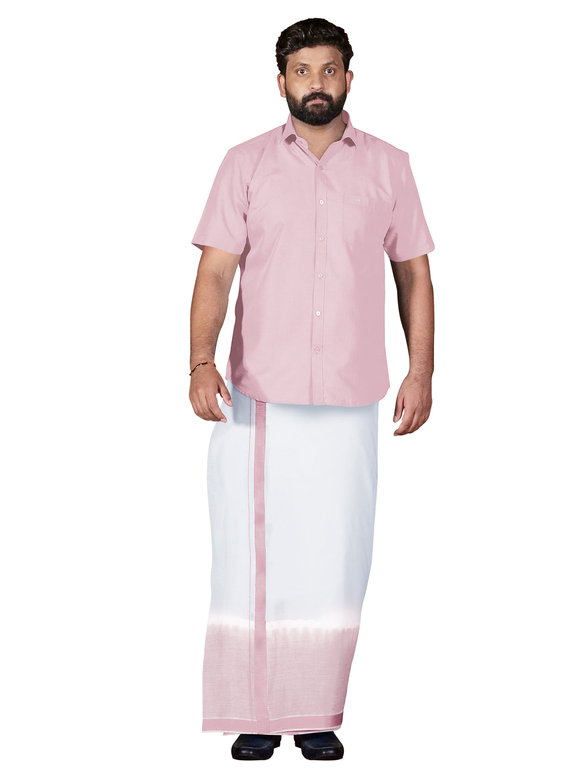 Pink Two Tone Single Dhothie + Shirt Set Half Sleeve