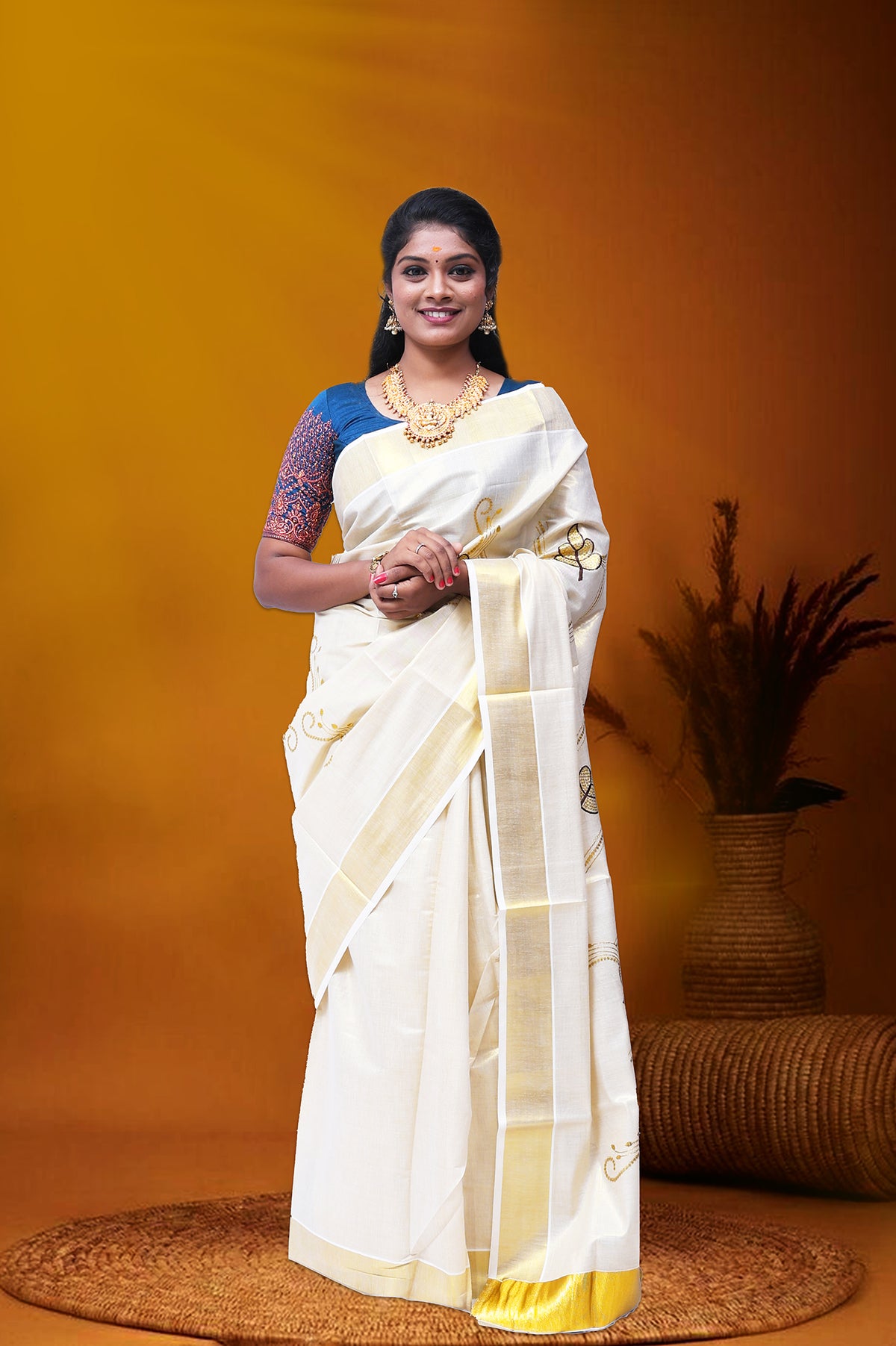 MK-2713 GOLD TISSUE SAREE 6.25 MTR