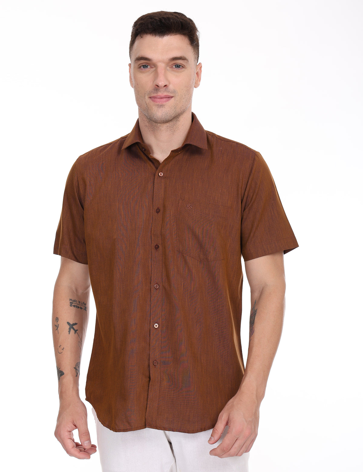 Linseed Cotton Colour Shirt Half Sleeve - 17013