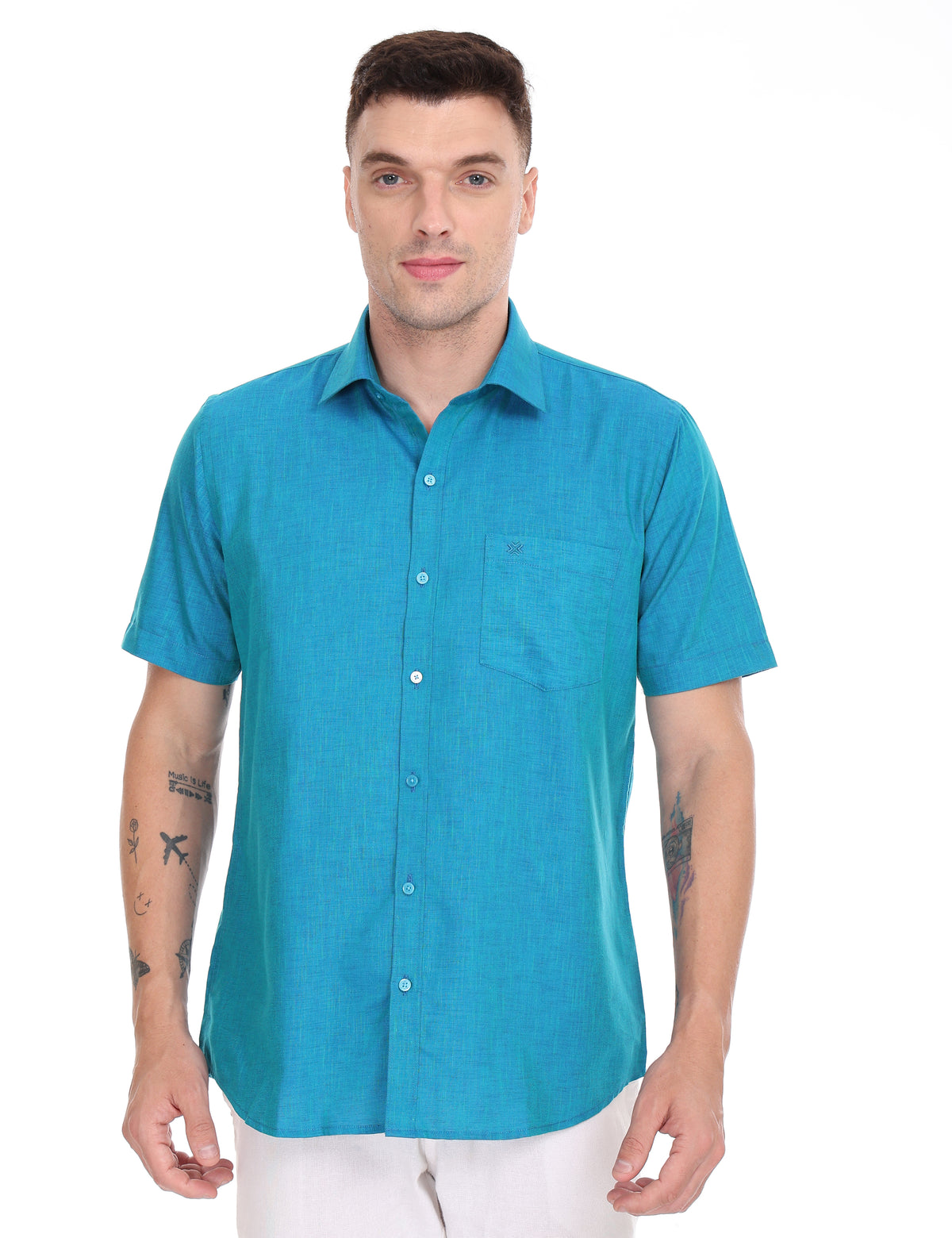 Linseed Cotton Colour Shirt Half Sleeve - 17008