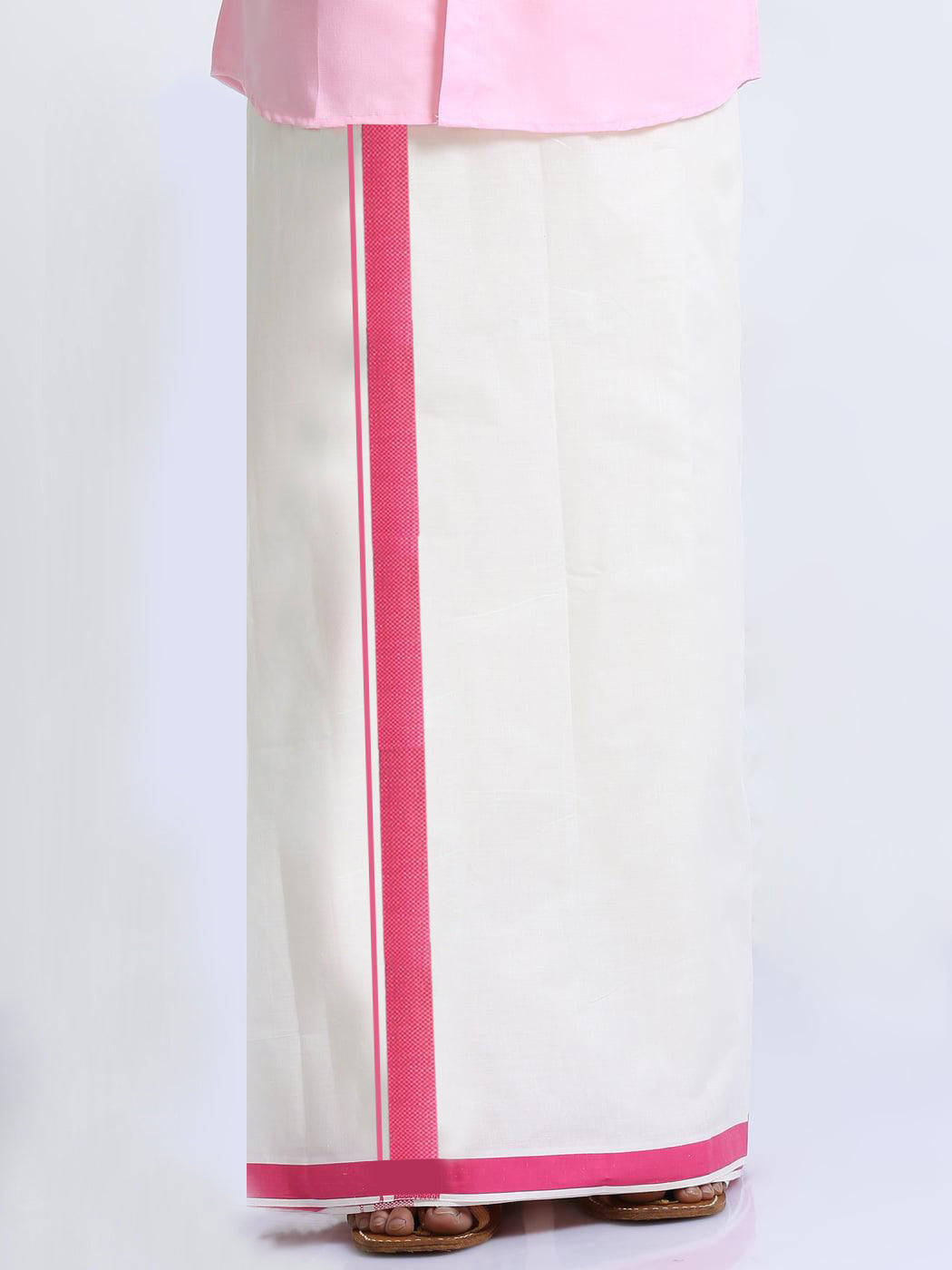 Pink Border Cotton Cream Double Dhothie