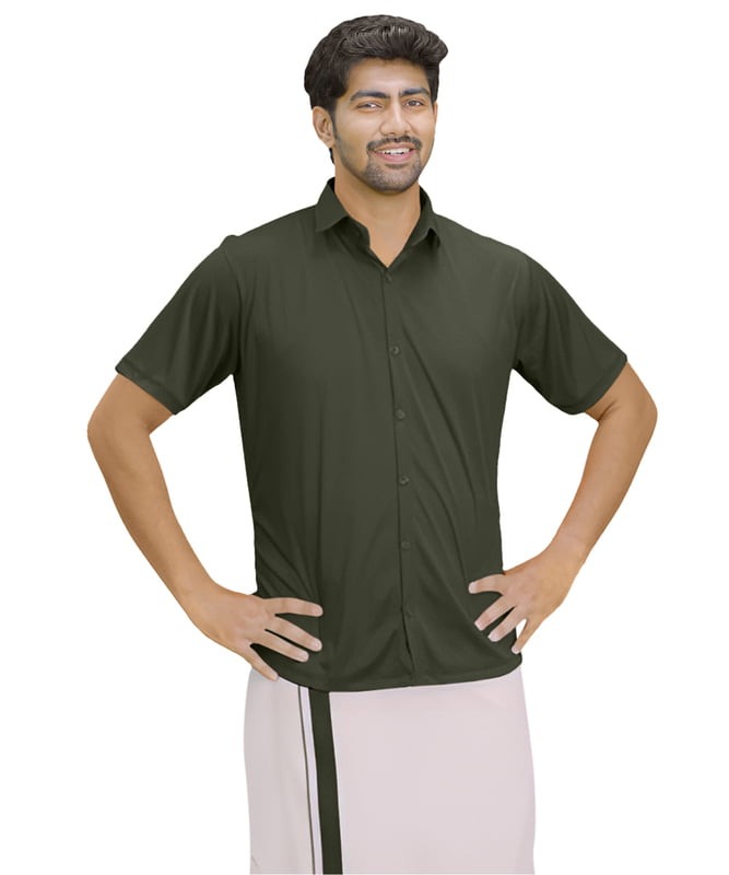 Dark Green Colour Hitler Shirt + Dhothie Set