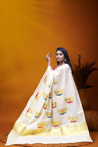 MK-2797 GOLD TISSUE SAREE 6.25 MTR
