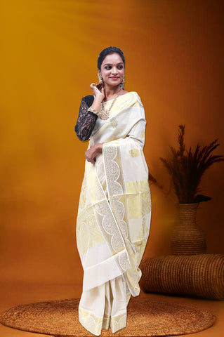 AR-C076 GOLD KASAVU SAREE 6.25 MTR