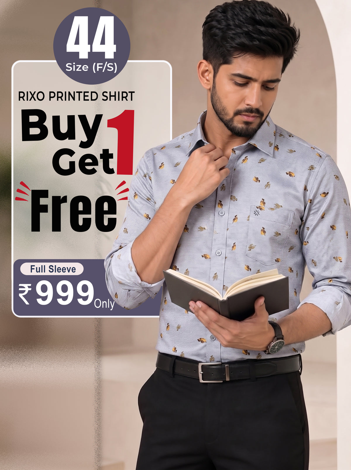 Buy 1 get 1 free - Rixo Printed Shirt -44 Size (Full Sleeve)