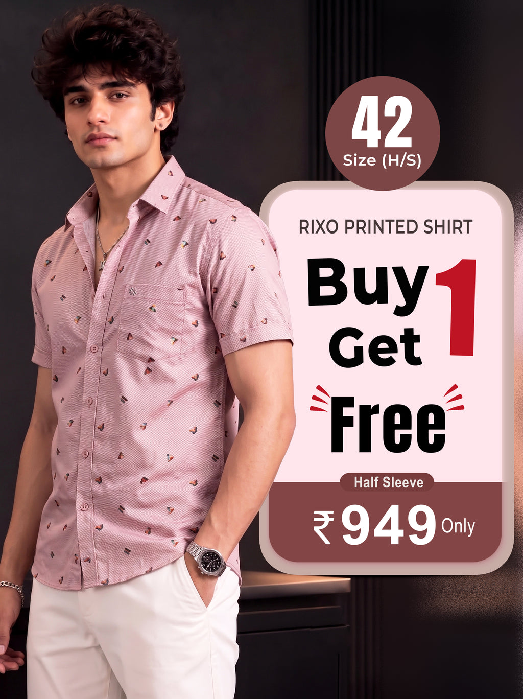 Buy 1 get 1 free - Rixo Printed Shirt -42 Size (Half Sleeve)
