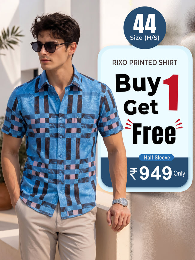 Buy 1 get 1 free - Rixo Printed Shirt -44 Size (Half Sleeve) Hover Image