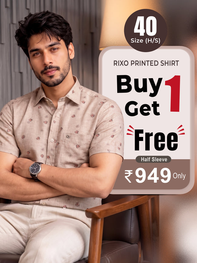 Buy 1 get 1 free - Rixo Printed Shirt -40 Size (Half Sleeve) Hover Image