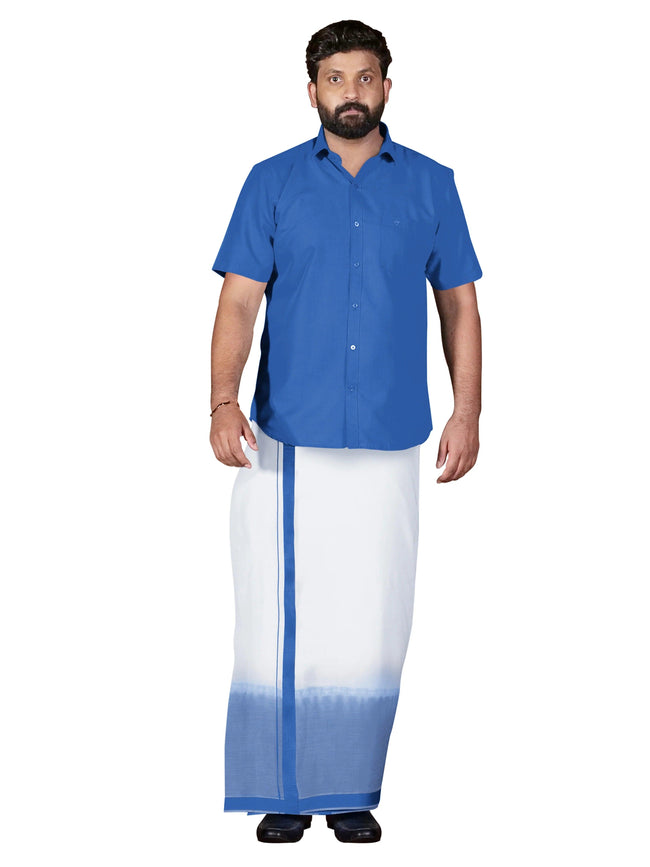 Comfortable-blue-dhoti-and-shirt Hover Image