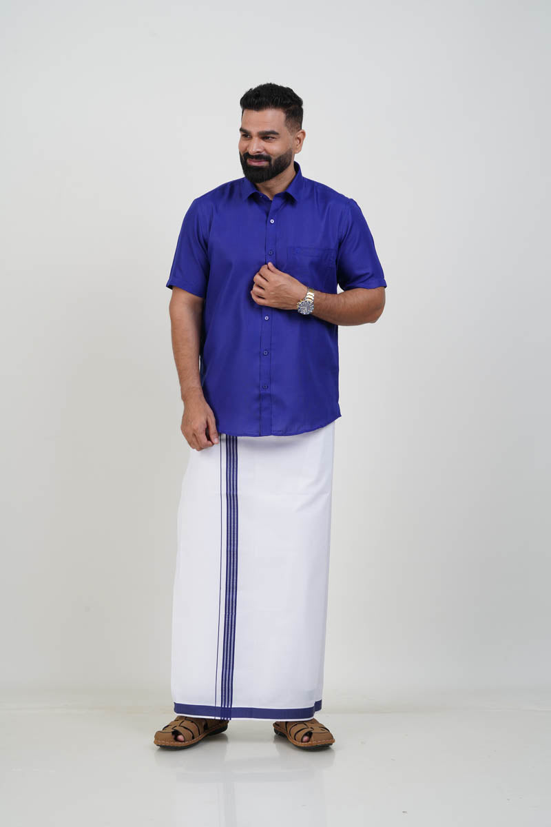Colour Catch Royal Blue Single Set – Half Sleeve Shirt + Dhoti Set