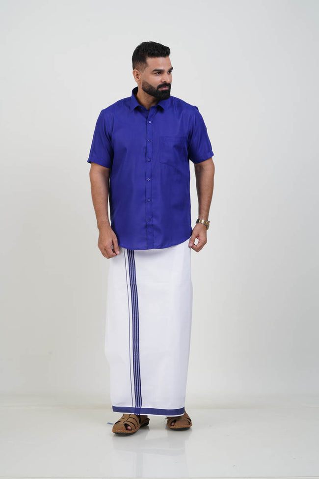 Colour Catch Royal Blue Single Set – Half Sleeve Shirt + Dhoti Set Main Image