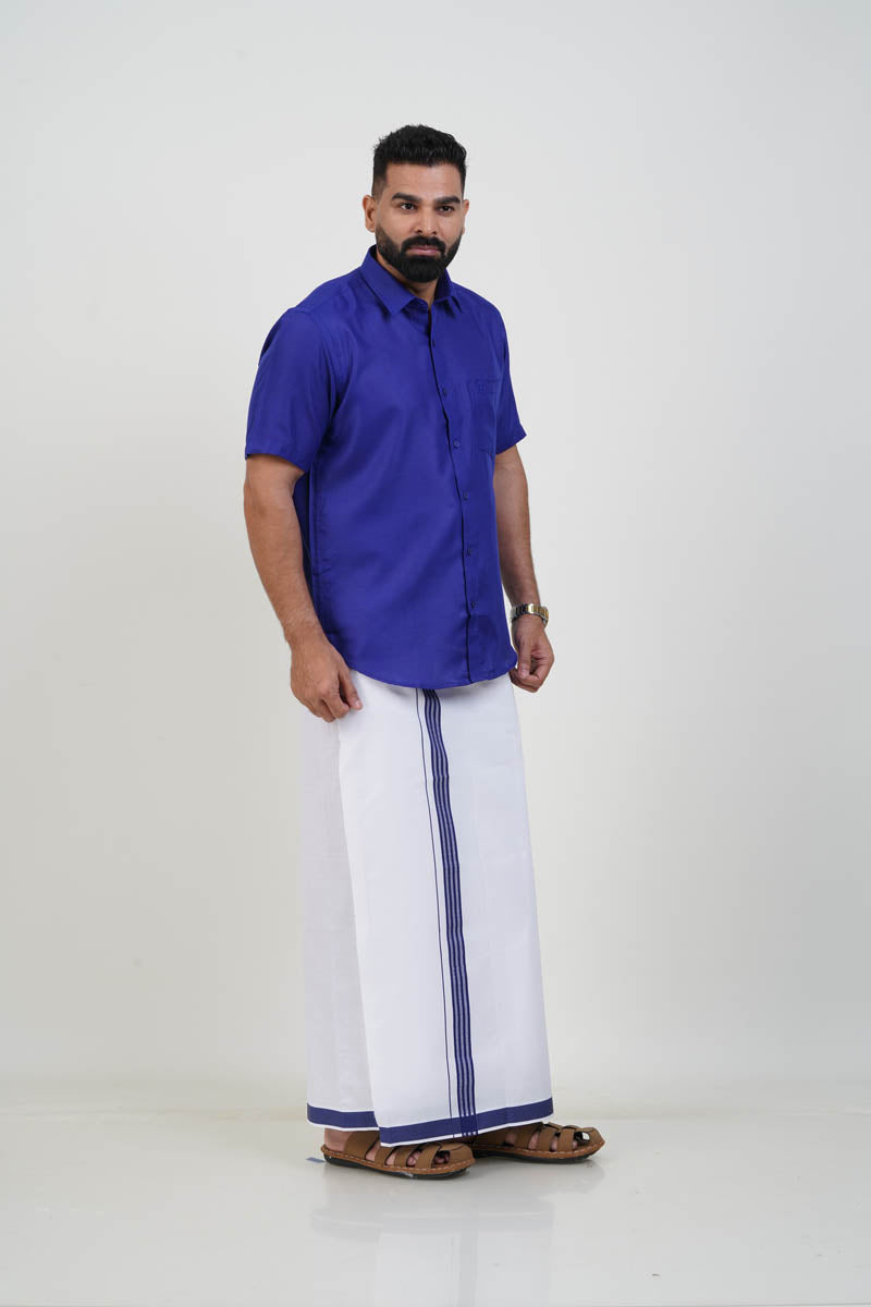 Colour Catch Royal Blue Single Set – Half Sleeve Shirt + Dhoti Set