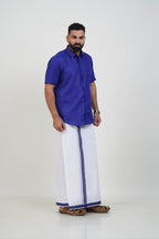 Colour Catch Royal Blue Single Set – Half Sleeve Shirt + Dhoti Set