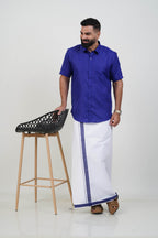 Colour Catch Royal Blue Single Set – Half Sleeve Shirt + Dhoti Set