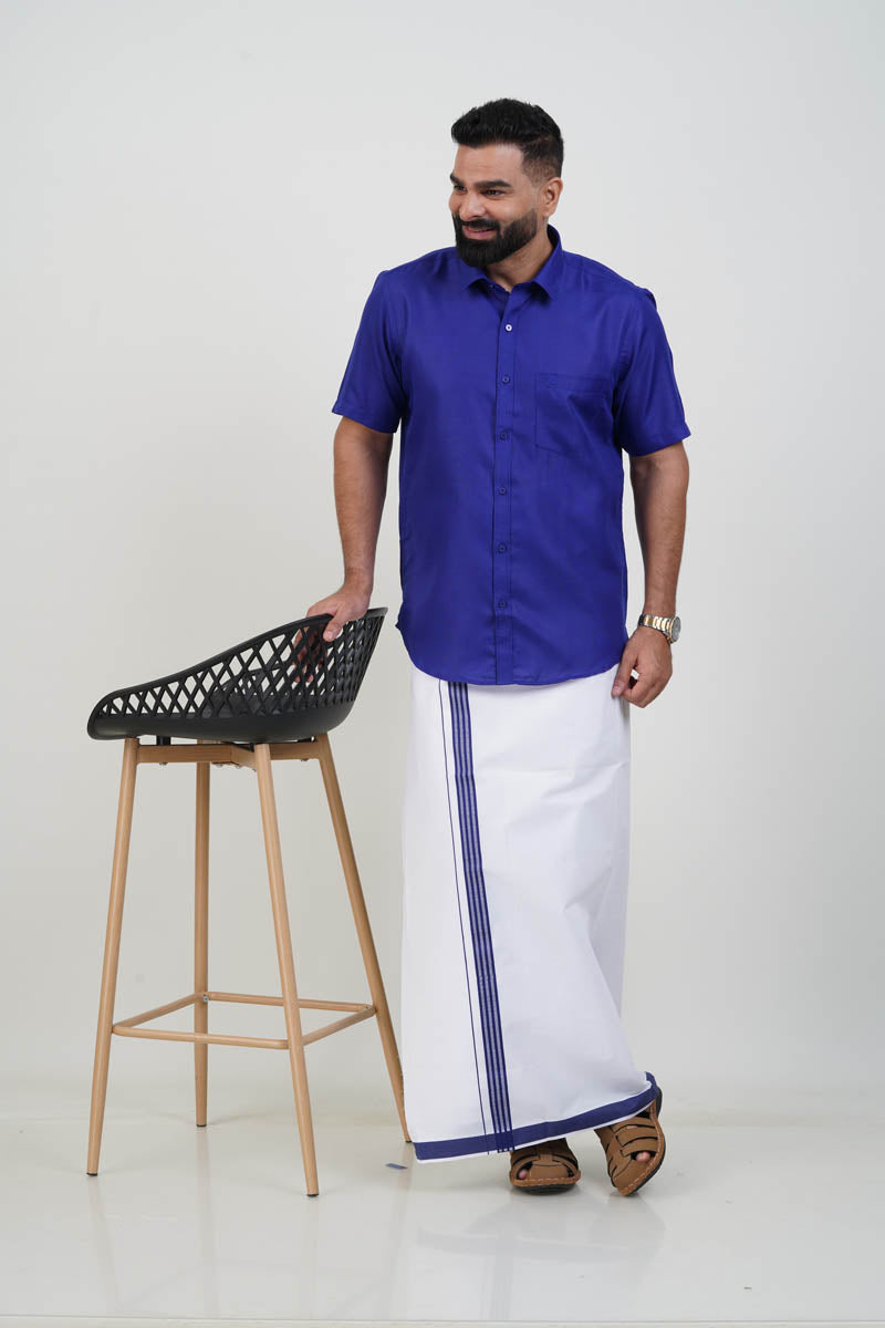 Colour Catch Royal Blue Single Set – Half Sleeve Shirt + Dhoti Set