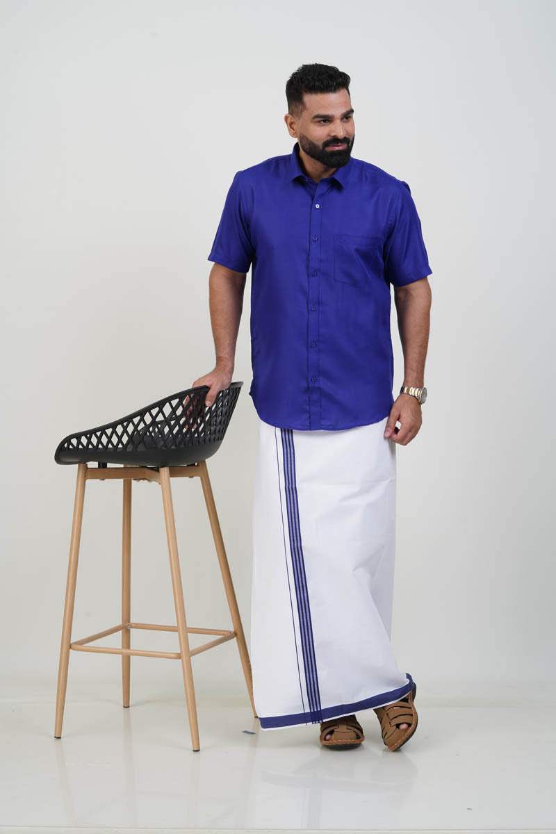 Colour Catch Royal Blue Single Set – Half Sleeve Shirt + Dhoti Set