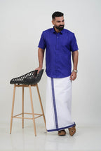 Colour Catch Royal Blue Single Set – Half Sleeve Shirt + Dhoti Set