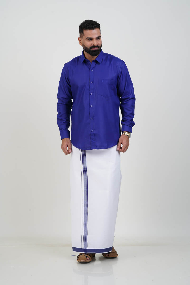 Colour Catch Royal Blue Single Set – Full Sleeve Shirt + Dhoti Set